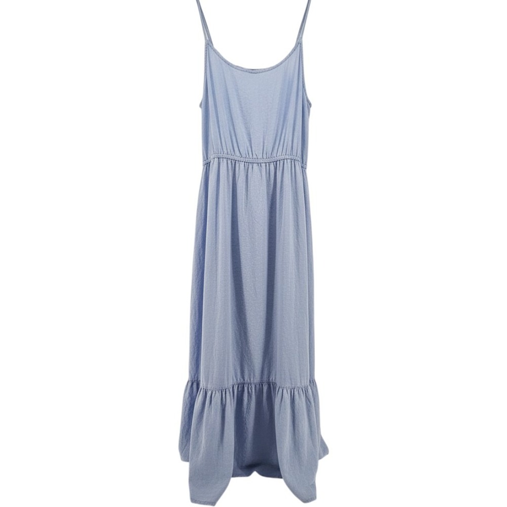 Joie Light Blue Tiered Cottage Ruffle Maxi Dress Large Pockets Coastal